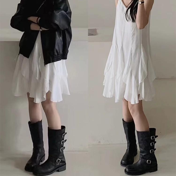 Cowhide Version Martin Boots Women's Belt Buckle Boots Autumn and Winter New Retro High Boots