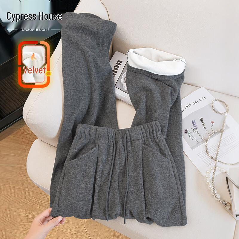 

Women s High-Waist Drawstring Fleece-Lined Wide-Leg Casual Pants XL