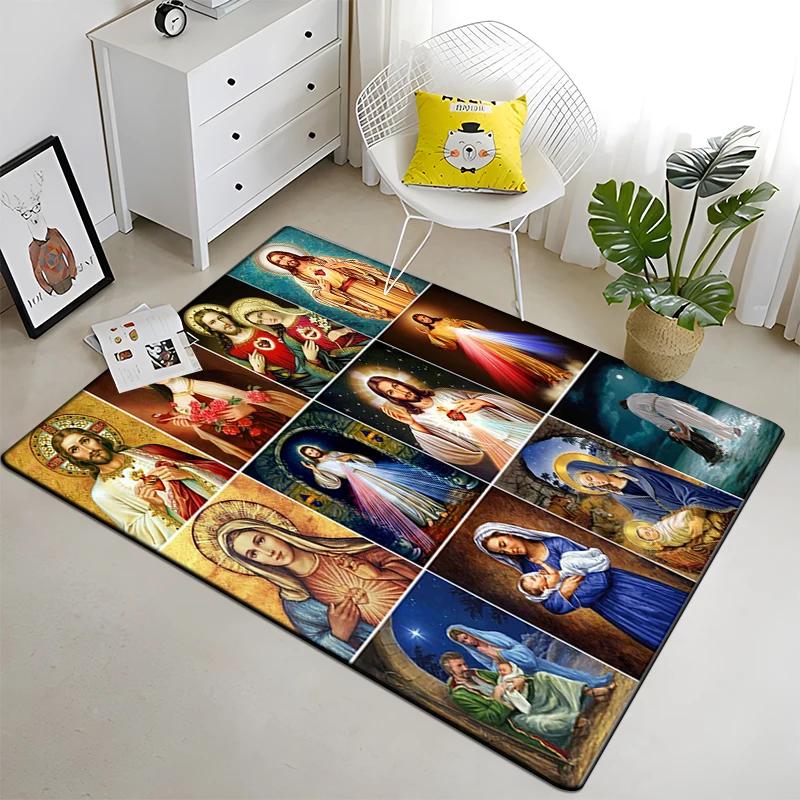 Jesus Virgin Maria Believer Pray Mat Believer Carpet for Living Room Rugs Bedroom Decorative Mat Anti-Slip Yoga Mats Area Rug