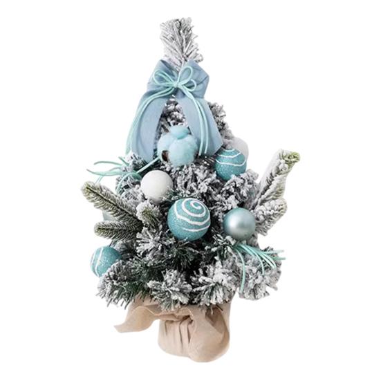 Snowy Mini Christmas Tree Small Tabletop Artificial Flocked Tree with Balls Bow And Cloth Bag Base for Home Office Desk Decor