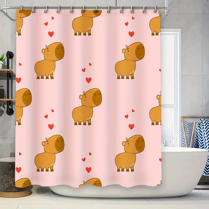 

Whimsical Cartoon Design Bathroom Shower Curtain With Love Hearts In Pink Perfect For Kids Room Decor! W60H190(CM)-1 Pcs