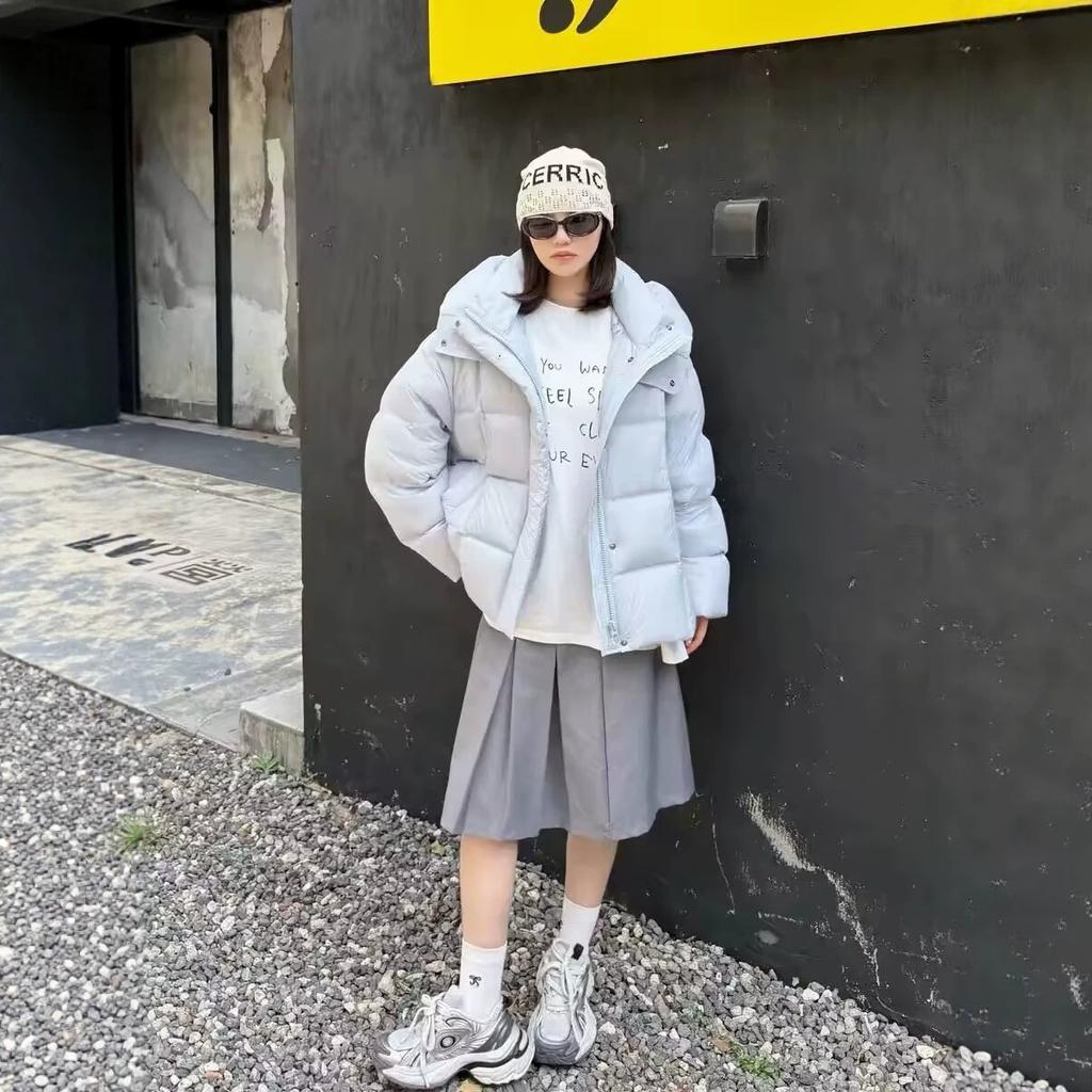 New national standard white duck down short down jacket women's hooded cloud puff soft warm jacket fashion