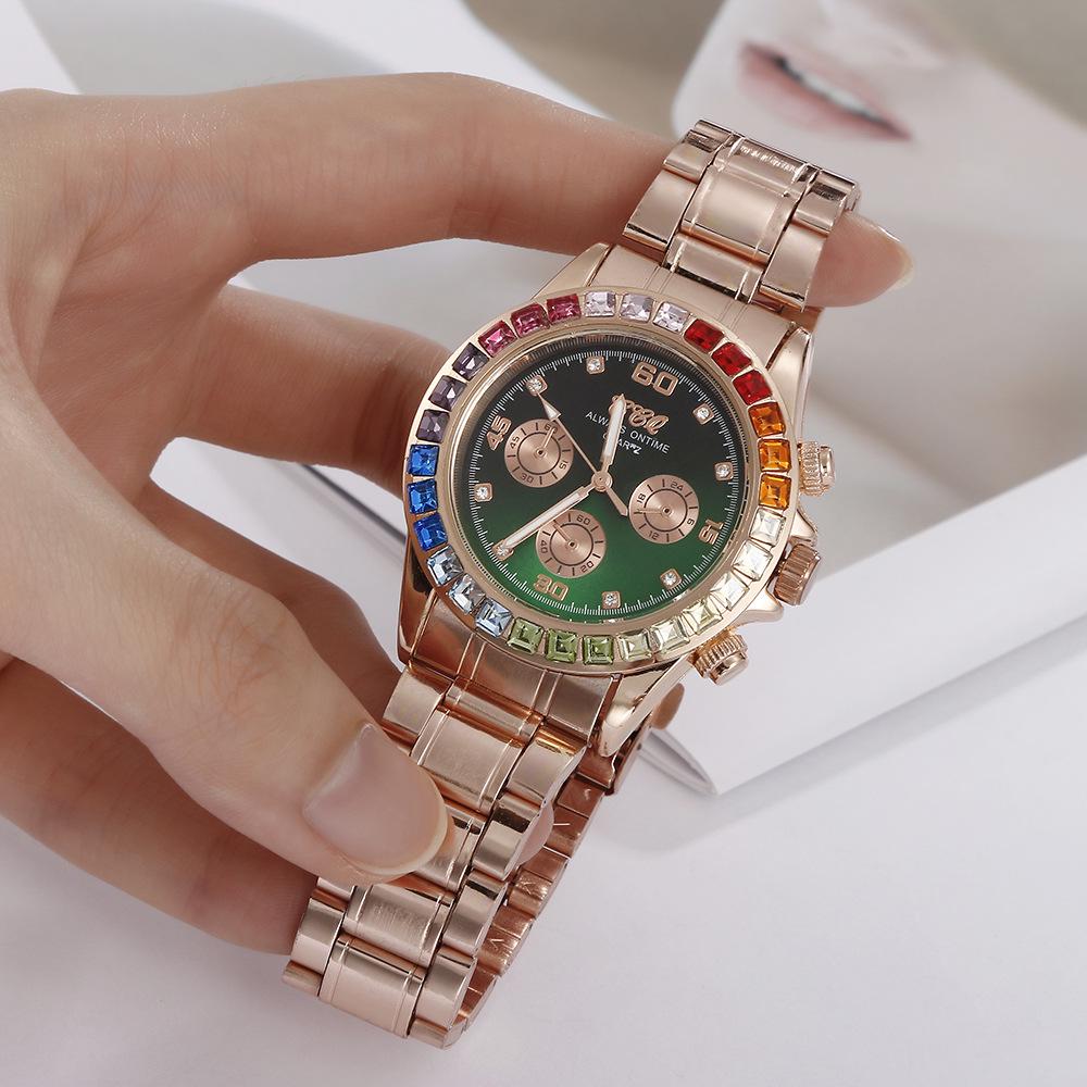 Women's Fashion Rhinestone Steel Band Watch with Alloy Case & Colorful Rhinestones