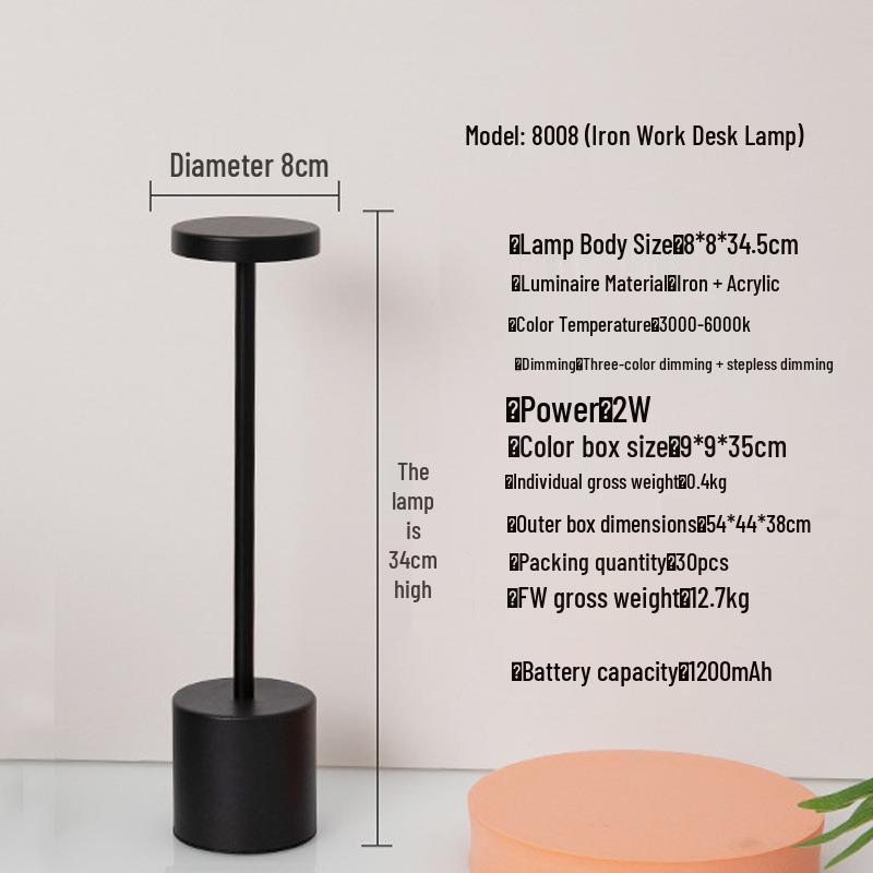 LED I-Beam Desk Lamp: Rechargeable Wrought Iron Bedside & Atmosphere Light for Bedroom or Bar.