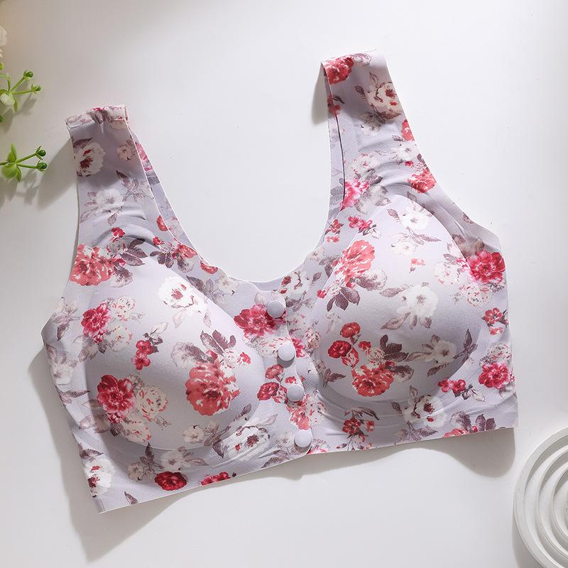 Untouched Front Button Underwear for Women Gathered on Top Anti Sagging Bra Print Summer Beautiful Back Bra Vest