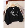 Kids Sweatshirts, Girls' Sweatshirts, Girls' Autumn Winter Fashion Dog with Flower In Mouth Print Long Sleeve Round Neck Sweatshirt