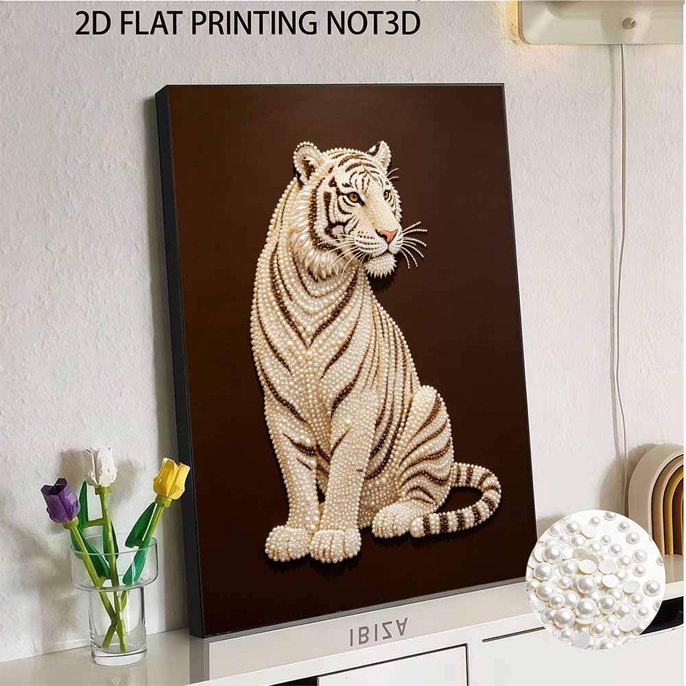 5D DIY Pearl Diamond Painting Kit Majestic White Tiger Full Drill Embroidery Mosaic Art Home Wall Decor Gift