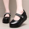6cm Small Size 32-43 Comfortable Breathable Shallow Soft Leather Mary Janes Mid Heels 2025 Spring Platform Wedges Shoes Mom Work