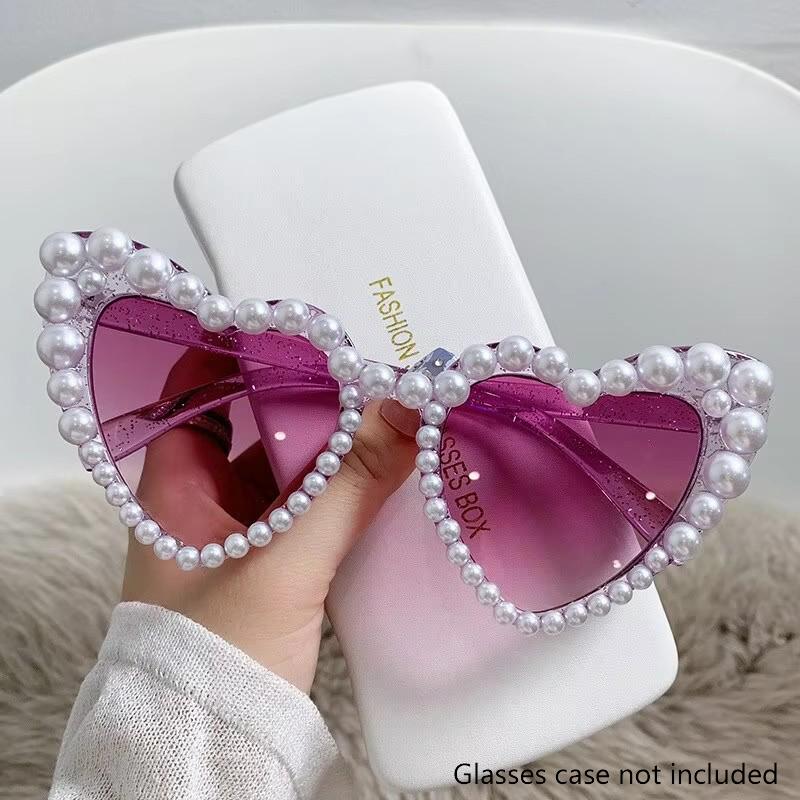 New In Luxury Fine Shimmering Love Pearl Sun Glasses Women Heart Glasses Casual Bling Sunglasses Lentes  Mujer