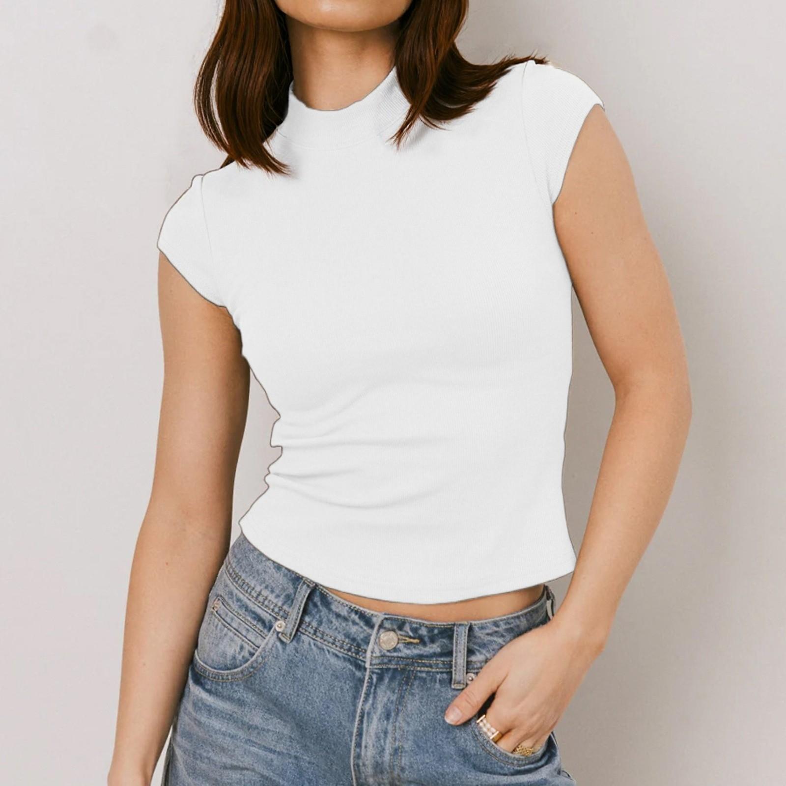 

Женская повседневная модная футболка с маленьким высоким воротником и короткими рукавами XL белый