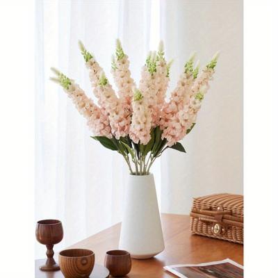 1 Stück Weiße Löwenmäulchen Künstliche Blumen Delphinium Künstliche Seidenblumen Langer Stiel Hyazinthe Kunstblumen für Hochzeit Zuhause Außen