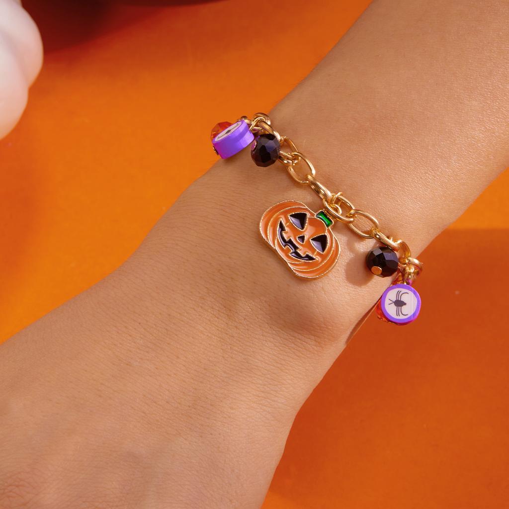 Halloween Cute Ghost Pumpkin Bat Charm Bracelet for Women Men Gold Color Metal Chain Enamel Bracelet Funny Festival Jewelry Gift