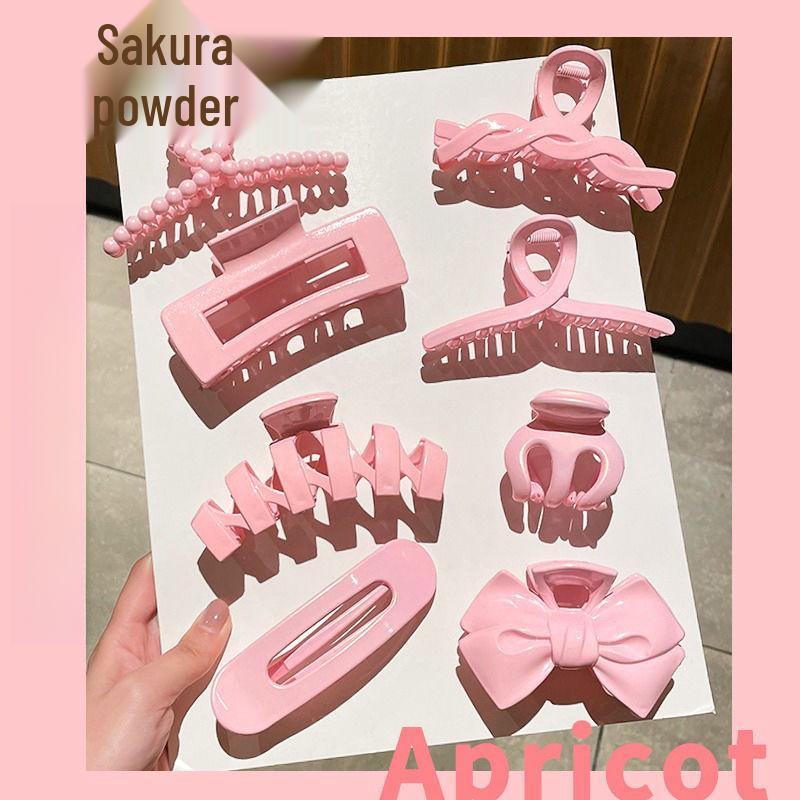 Gradient Pink Hair Clips for Women - 8-Piece Set: Large Claw & Shark Clips, Cross & Square Design