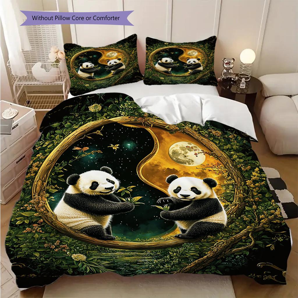 Panda Pattern Bedding Quilt Set Quilt Cover Pillowcase Home Decoration Birthday Gift (1 * Duvet Cover + 2 * Pillowcase, Without Core)