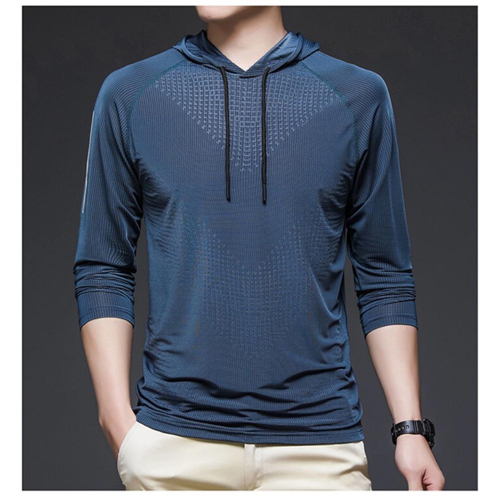 

Новая летняя быстросохнущая футболка из ледяного шелка для мужчин, повседневная спортивная, облегающего кроя, для улицы, с высокой эластичностью, с длинным рукавом и капюшоном 3XL синий/серый