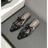 Summer Pointed Rhinestone Bow Single Shoes Women Summer Wear Fashionable Flat Bottom Gentle Half Slippers Women