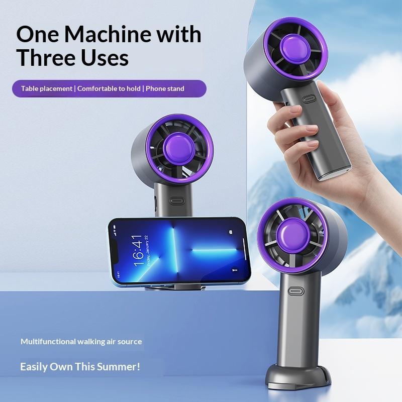 Portable Usb Rechargeable Handheld Fan With Phone Holder Low Noise Strong Airflow Suitable For Office Outdoor And Commuting Use