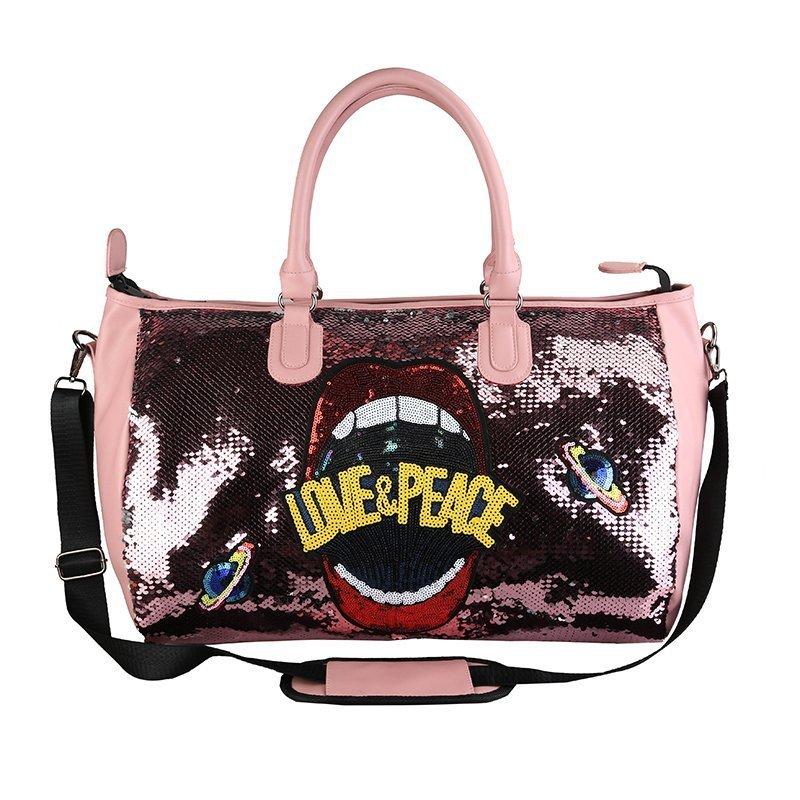 Travel Bag PU Sequins Handheld Shoulder Bag Sports Gym Bag Large Capacity Luggage Bag Fashion Bag