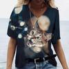 Women's Kawaii Cat Print 3D T Shirt Short Sleeve V Neck Tees Casual Holiday Top Female T Shirt