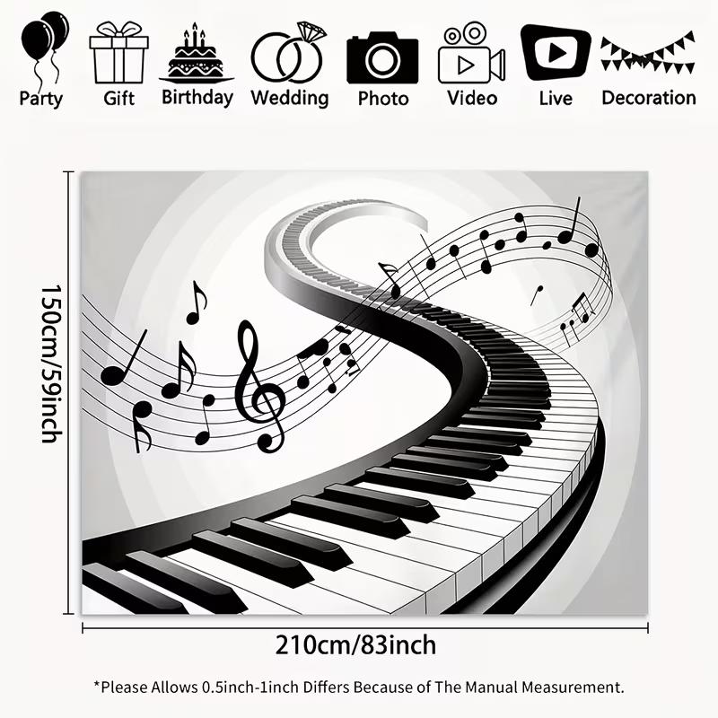 Elegant Piano & Music Notes Backdrop Black White Keyboard Concert Background