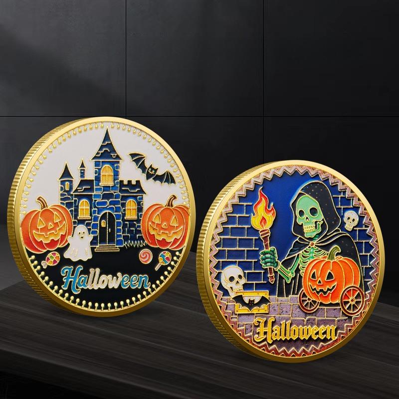 10 Pcs, Halloween Commemorative Gifts, Metal Collectible Coins, Baked Enamel Relief Commemorative Medals, Color Printed Metal Badges