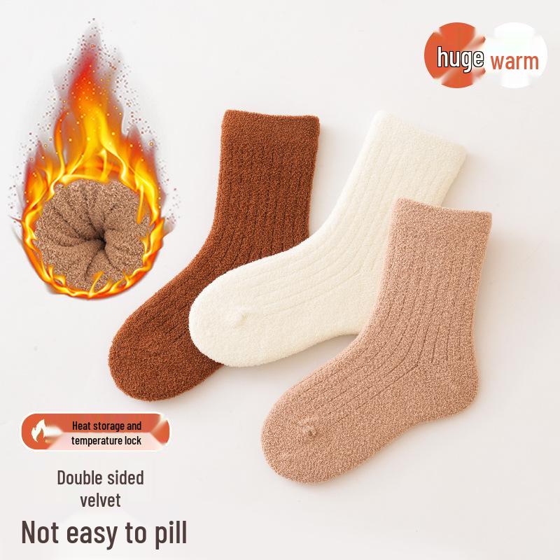 Children's Winter Plush Socks - Warm, Thickened Coral Fleece, New Year Red, Mid-Calf Length for Boys & Girls.