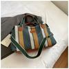 New Striped Short Trip Bag Women's Japanese Canvas Hand Luggage Large Capacity Shoulder Crossbody Bag