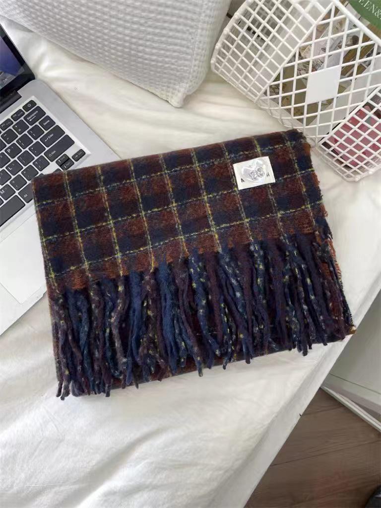 

Japanese Retro Checkered Scarf - Korean Style, Women s Christmas Autumn/Winter Fashion, Neck Warmer синий/оранжевый