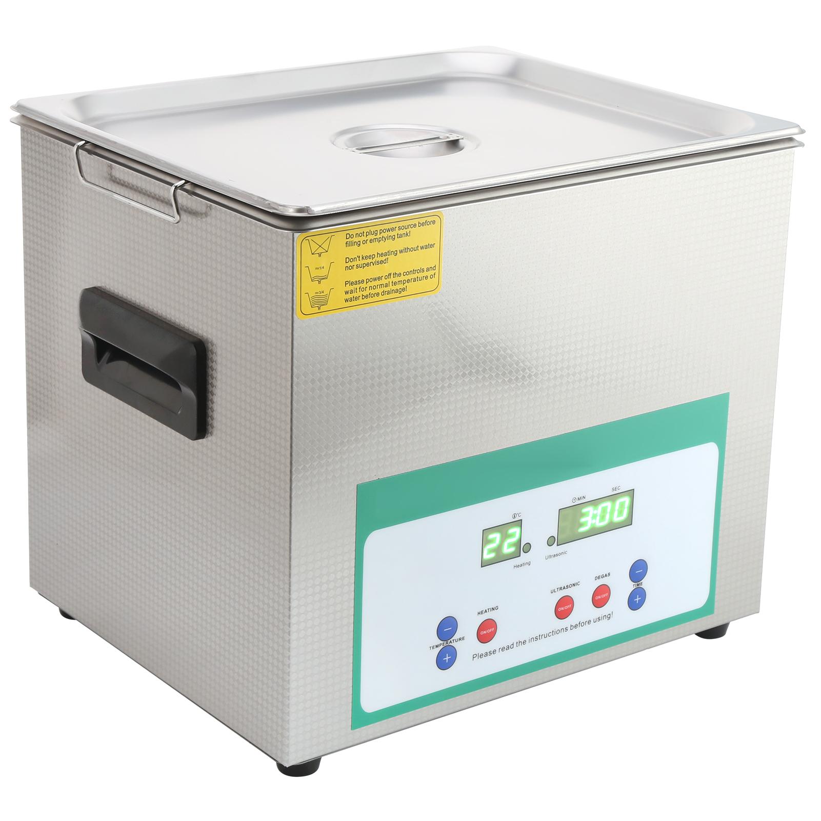 Ultrasonic Cleaning Machine 10L 240W Small Parts Ultrasonic Tank Bath Cleaning Machine Timer DK‑410HTD 304 stainless steel