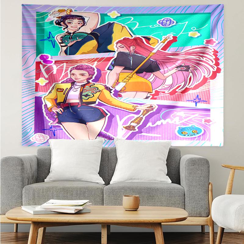 KPop-Demon-Hunters Print Tapestry, Backdrop, Easy Setup, Ideal for Bedroom, Office & Living Room, with Aesthetic Wall Hanging Decor.
