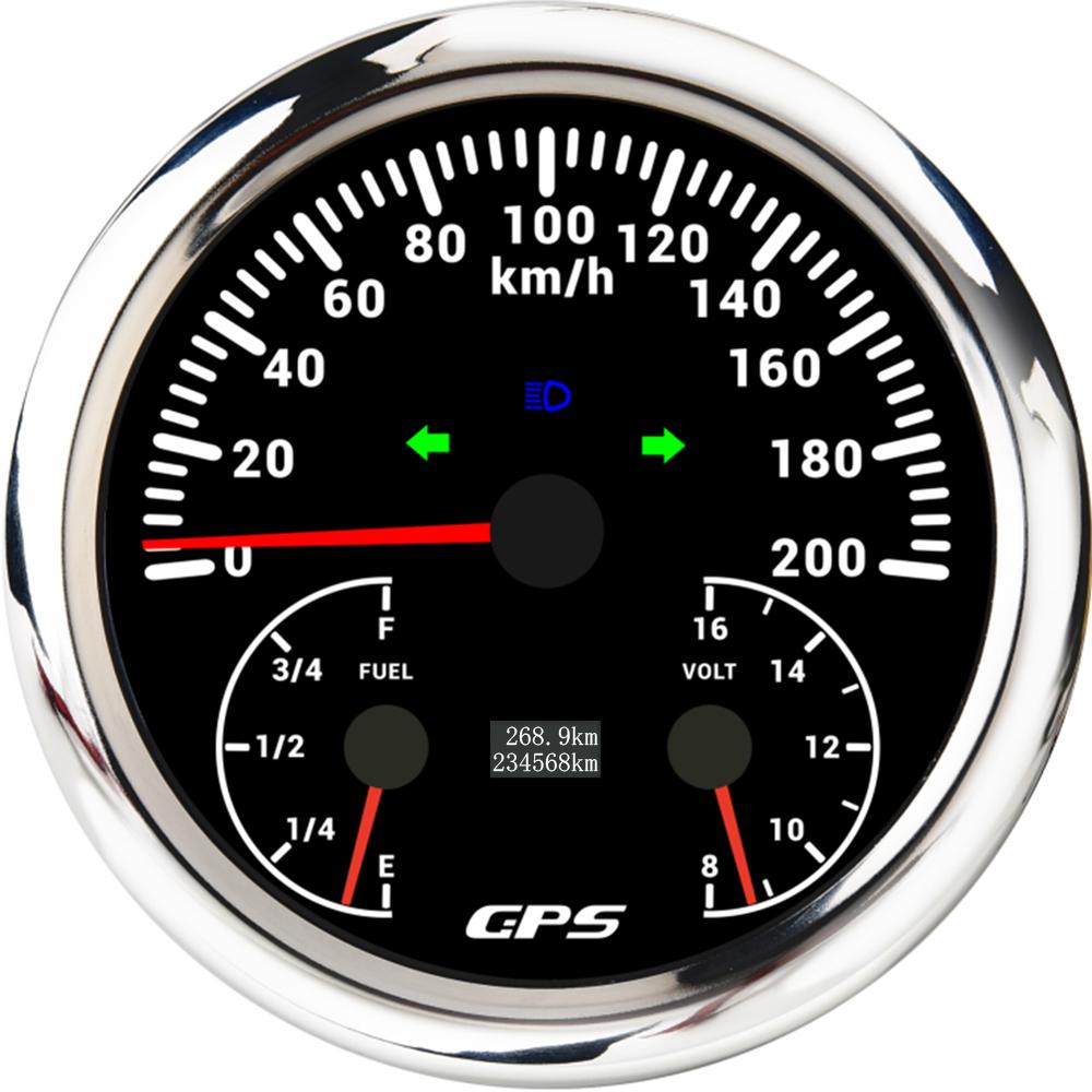 ELING 110mm 3in1 Gauge 120 200 KM/H MPH GPS Speedometer for Auto Car Boat with Fuel Level Voltmeter 7 Colors Backlight 12V 24V