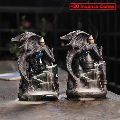 Purple Sand Dragon Inverted Incense Burner Creative Ceramic Castle Winged Dragon Inverted Smoke Incense Burner Ornaments Crafts