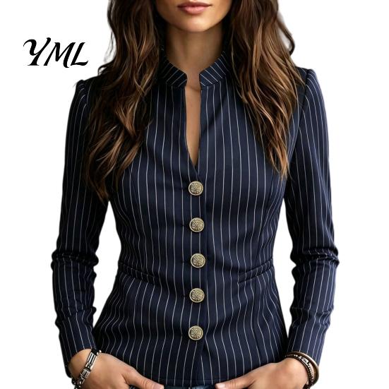 Women Striped Blazer Stand Collar Blazer, Slim Fit Single-Breasted Blouse Top, Office Business Casual Jacket Outerwear Slimming Waist Coat
