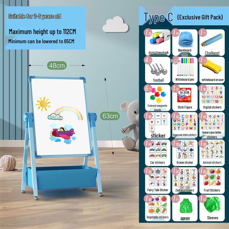 Kids' Double-Sided Magnetic Blackboard & Whiteboard: Erasable Drawing & Writing Stand with Coloring and Graffiti Features