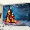 Tapisserie murale à suspendre avec paysage de neige et sapin de Noël, flocon de neige, maison, cadeau de vacances, décoration d'intérieur psychédélique rétro bohème