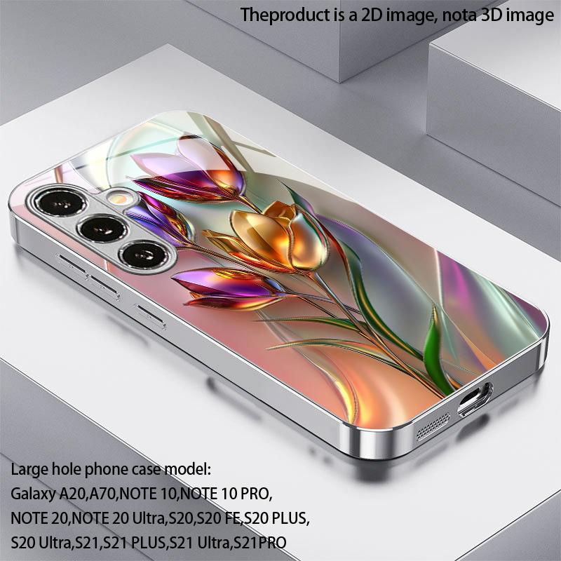 Etui 2D z wzorem tulipana na telefon Samsung S26 S25 S24 S23 S22 S21 S20 A56 A36 A16 - Galwanizowane szklane etui ochronne