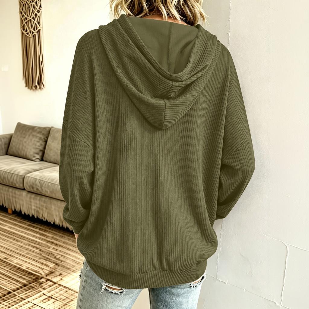 Women's Color Hooded Corduroy Knit Sweatshirt Casual Pullover Top