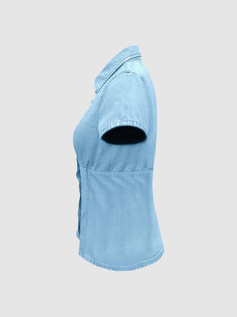 Women's Slim Fit Short-Sleeved Denim Shirt - Elegant, Versatile, and Stylish