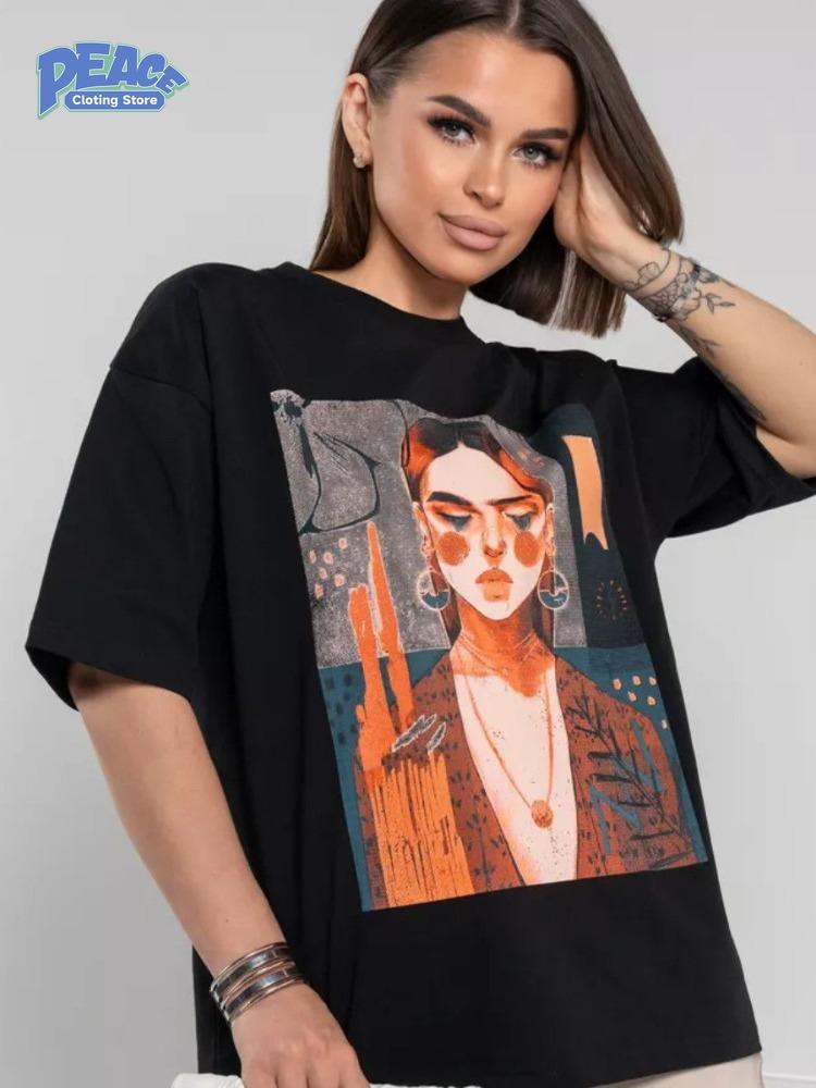 

Ретро Настенная Живопись Принт Футболка 100% Хлопок Футболка Женская Одежда Летняя Мода Простой Повседневный Удобный Топ с Коротким Рукавом 4XL