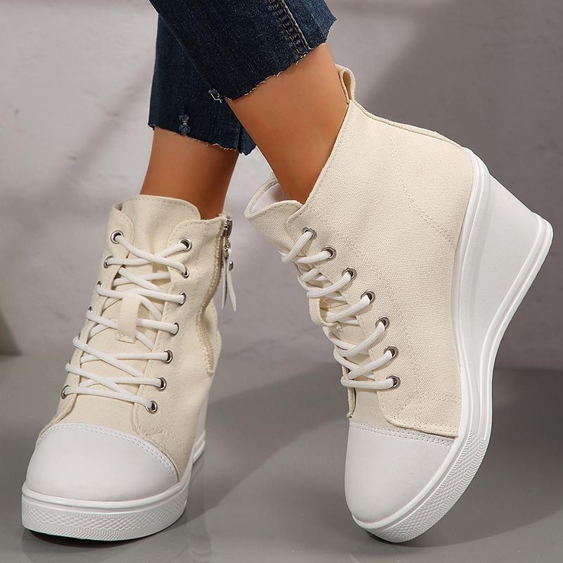 Fashion Lightweight Wedge Sneakers for Women Fashion Platform High Top Canvas Shoes Woman Zipper Lace Up Casual Walking Shoes Plus Size