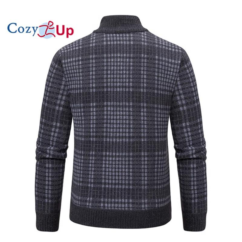 Cozy Up Men's Knitted Sweater Slim Turtleneck Long Sleeves Casual Plaid Jacket