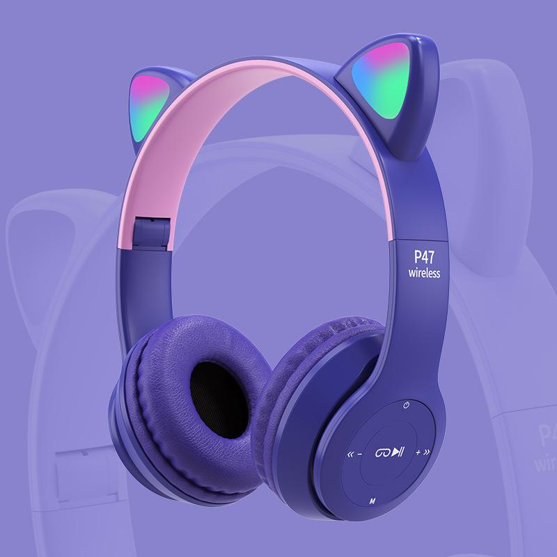 Wireless Bluetooth 9D HIFI Cute LED Cat Ear Noise Cancelling Headphones Foldable Stereo Headset Gaming Headset