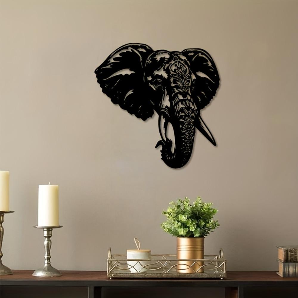 Metal Elephant Head Wall Art, Tusked Design, Black Decor for Living Room Bedroom Bar, Minimalist Home Gift