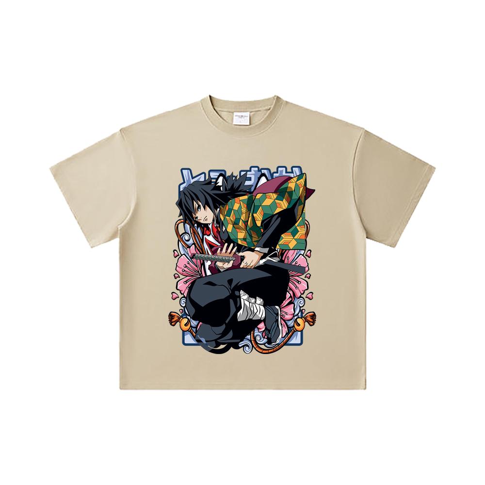 260 GSM Double Yarn 32 Count 100% Cotton Demon Slayer V74 Tomioka Print Unisex Heavy Cotton T Shirt