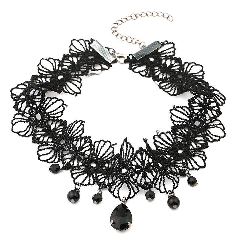 Vintage Gothic Lace Choker For Women Black Pendant Charm Choker Necklace