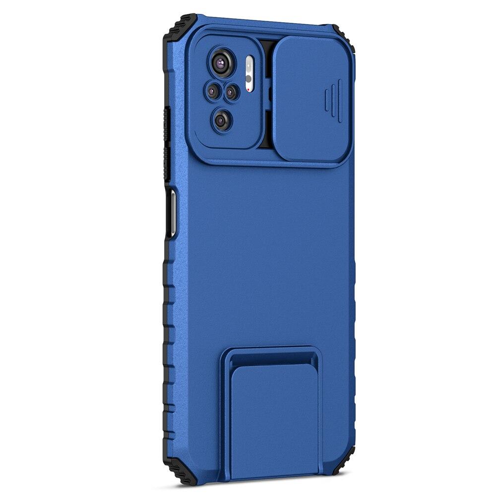 KEYSION Shockproof Case for Xiaomi POCO M5S Slide Camera Lens Protection Live Stand Phone Back Cover for Redmi Note 10S 10 Pro 4G