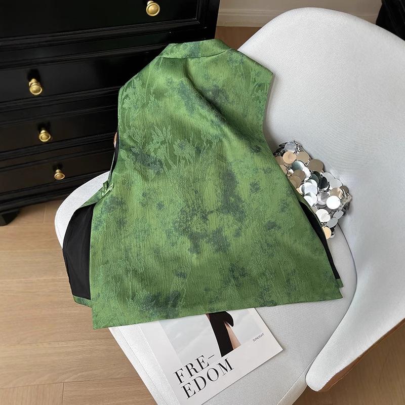 Improved Buckle Jadeite Green Vest Vest Women's Spring High-end Jacquard Vest Vest Top