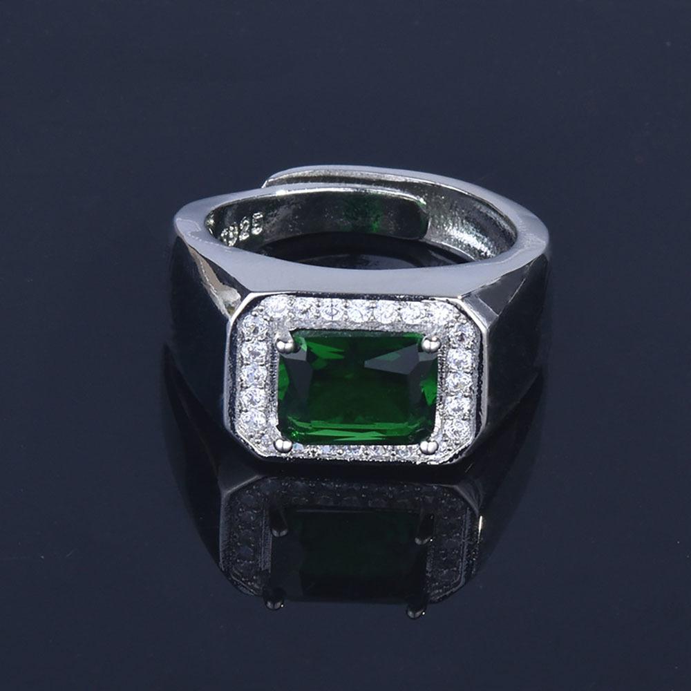 Wosikate Classic Square Emerald Green Gemstone Ring For Men Copper Jewelry Wedding Band Accessories Gift Open Size