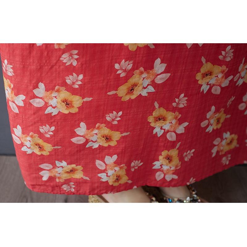 Dimanaf 2025 Plus Size Summer Women Floral Printing Long Dress Short Sleeve Vintage Casual Linen V-Neck Basic Loose Dress