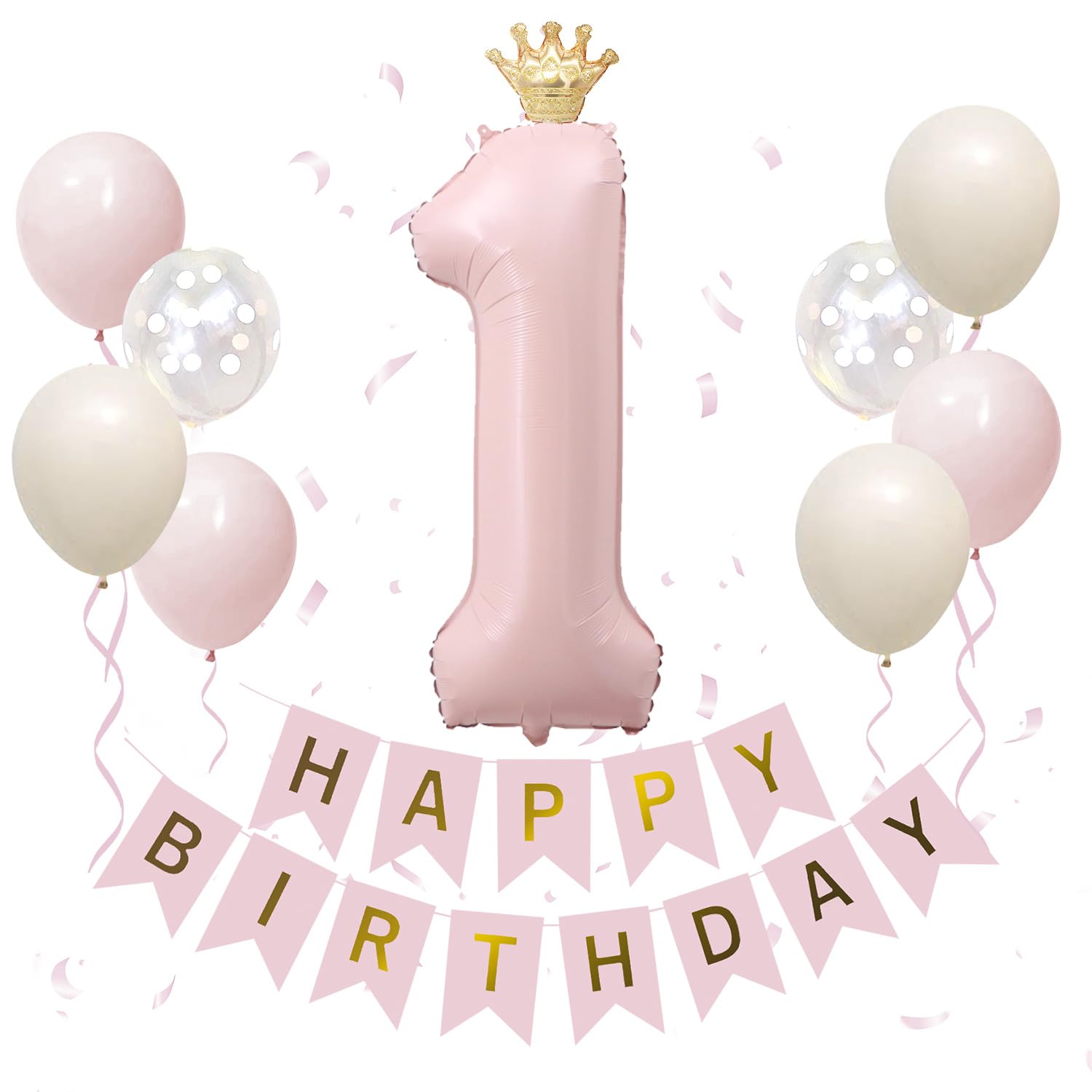 

Iysoll 1st Birthday Decoration Large Number Balloon 40-inch Dusty Pink First Year Number Balloon Crown Birthday Set 1